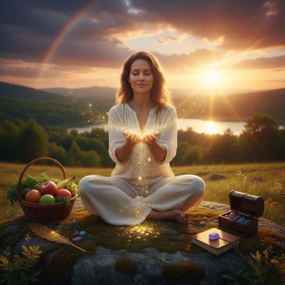 Meditation im goldenen Sonnenlicht
