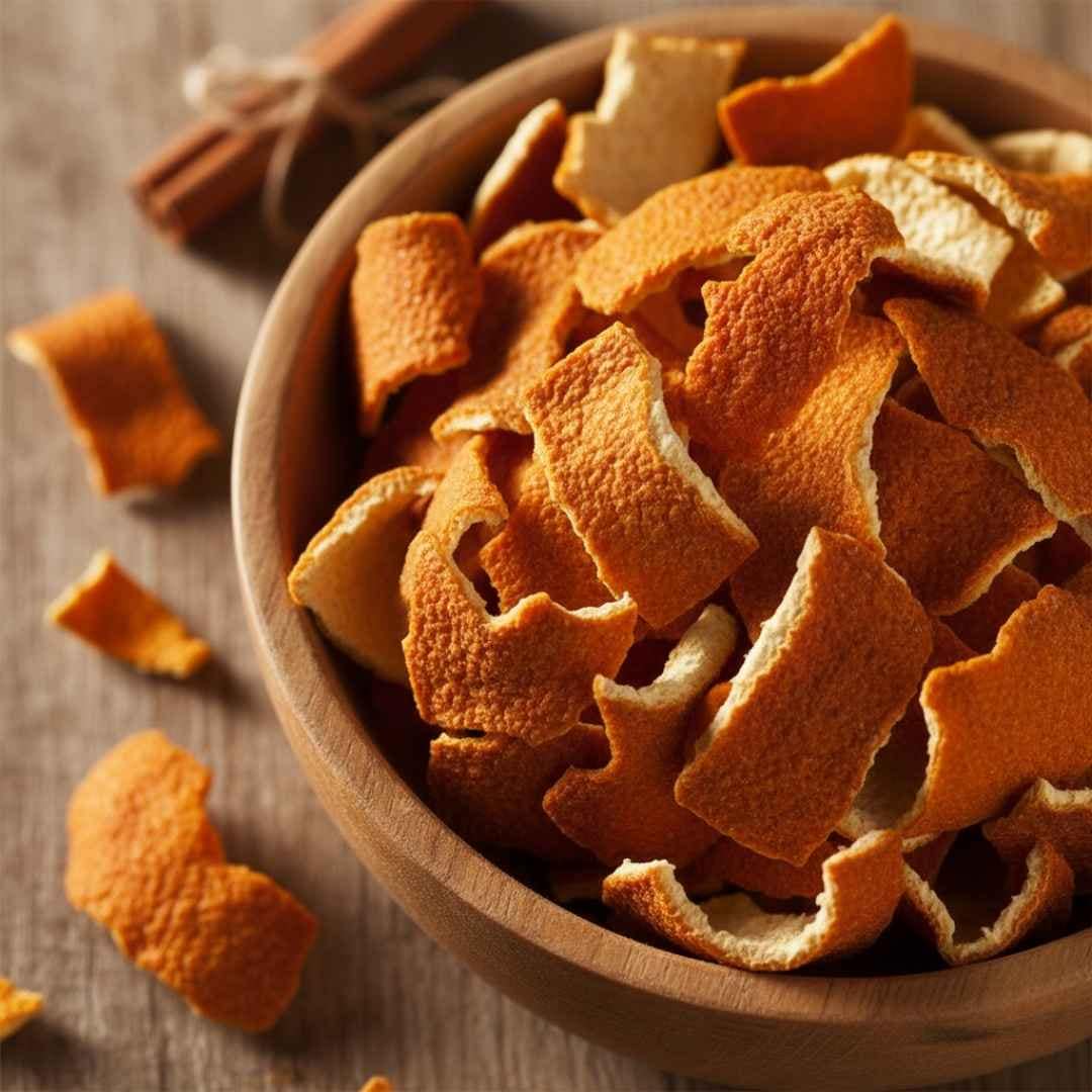 Getrocknete Orangenschalen und Zimt