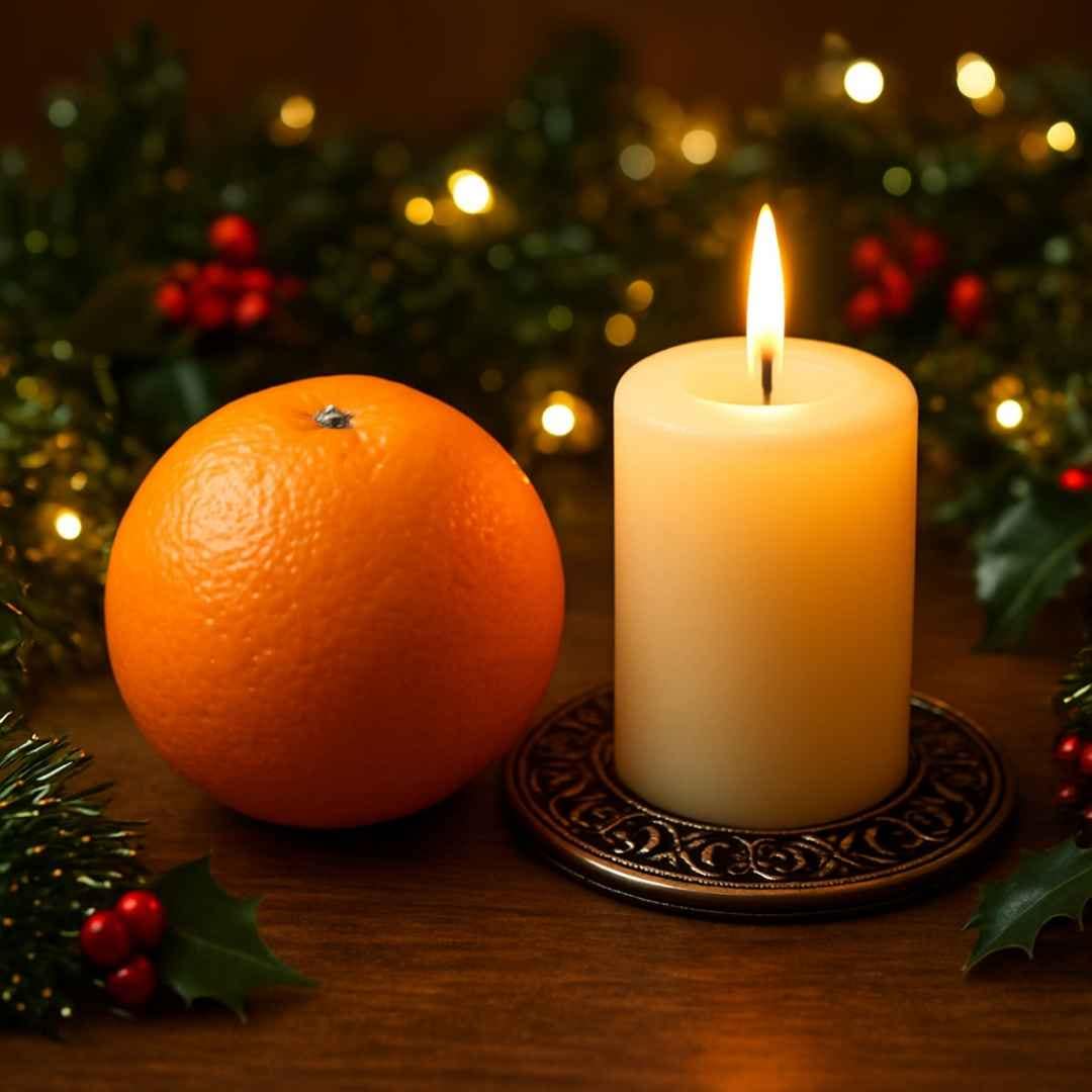 Orange und Kerze für Dankbarkeitsritual