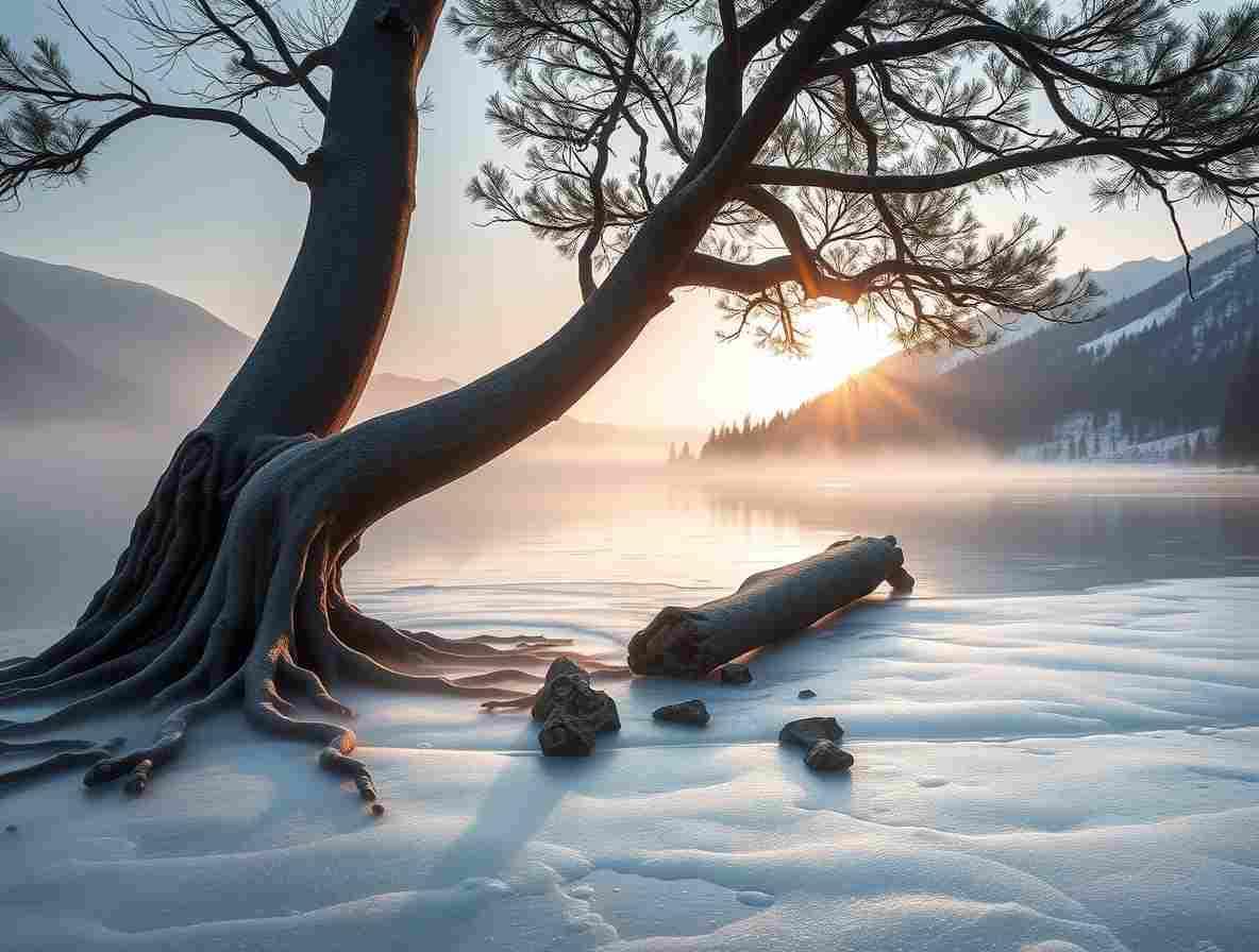 Mystische Winterlandschaft in der Dämmerung